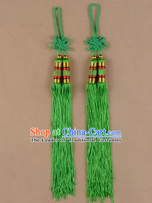 Traditional Chinese Ancient Peking Opera Taiji Sword Tassel, Traditional Chinese Beijing Opera Green Long Tassel Straightsword Hat Tassels