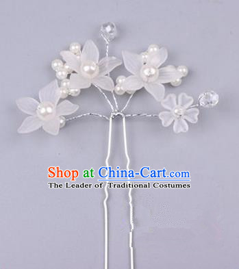 Top Grade Chinese Ancient Peking Opera Hair Accessories Diva White Flowers Hairpins Step Shake, Traditional Chinese Beijing Opera Hua Tan Hair Clasp Head-ornaments
