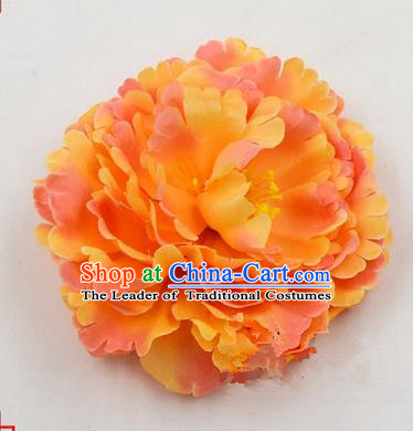 Top Grade Chinese Ancient Peking Opera Hair Accessories Diva Bright Yellow Peony Hairpins, Traditional Chinese Beijing Opera Hua Tan Hair Clasp Head-ornaments