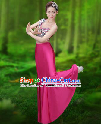 Traditional Chinese Dai Nationality Peacock Dance Costume, Folk Dance Ethnic Pavane Clothing, Chinese Minority Nationality Dance Pink Dress for Women