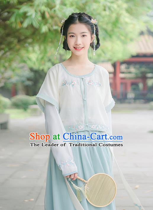 Traditional Chinese Song Dynasty Young Lady Costume, Elegant Hanfu Clothing Embroidered Blouse and Skirts, Chinese Ancient Princess Dress for Women
