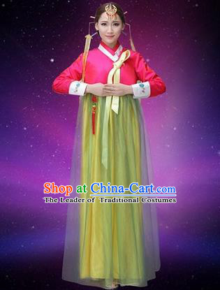 Traditional Korean Nationality Dance Costume, Chinese Minority Nationality Embroidery Hanbok Veil Dress for Women