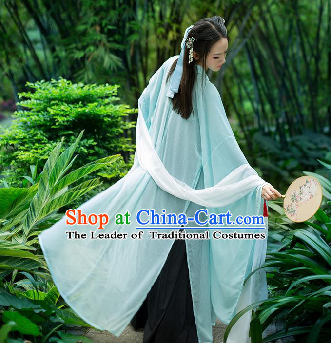 Traditional Chinese Tang Dynasty Palace Princess Costume, Elegant Hanfu Clothing Chiffon Green Wide Sleeve Cardigan, Chinese Ancient Princess Clothing for Women