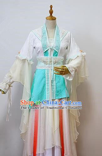 Traditional Chinese Tang Dynasty Young Lady Costume, Elegant Hanfu Cosplay Peri Clothing Ancient Chinese Princess Green Dress for Women