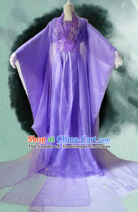 Traditional Chinese Cosplay Female Immortal Costume, Chinese Ancient Hanfu Tang Dynasty Imperial Consort Purple Dress Clothing for Women
