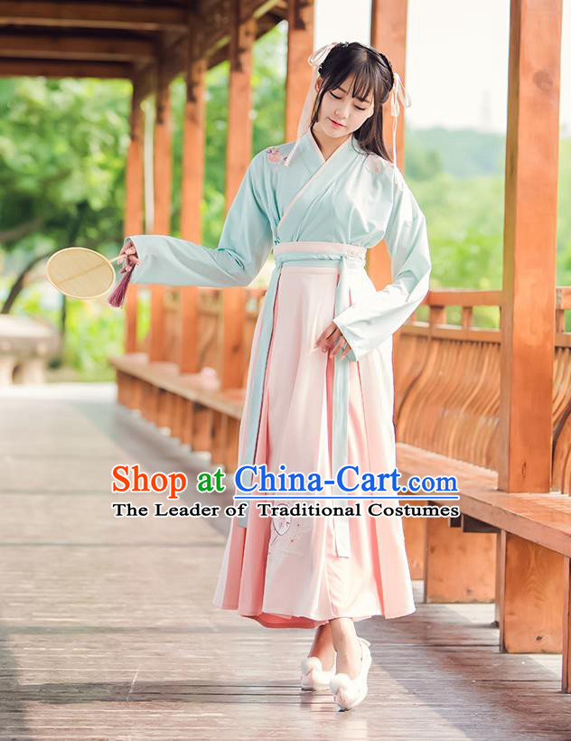 Traditional Chinese Han Dynasty Young Lady Costume, Elegant Hanfu Clothing Embroidered Blouse and Skirt, Chinese Ancient Imperial Princess Dress for Women