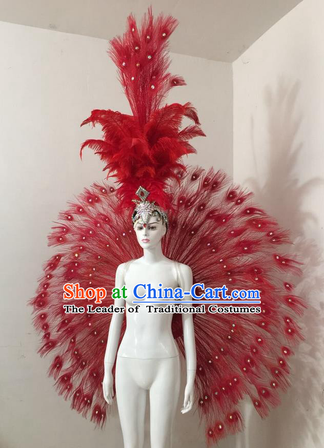 Top Compere Performance Catwalks Costume Children Chorus Red Dress with Wings Modern Dance Princess Short Red Bubble Dress for Girls Kids