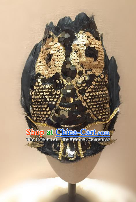 Top Grade Chinese Theatrical Traditional Ornamental Golden Paillette Mask, Brazilian Carnival Halloween Occasions Handmade Vintage Mask for Men