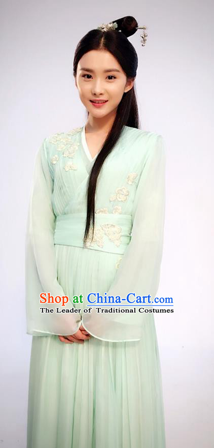 Traditional Ancient Chinese Maidservant Costume and Headpiece Complete Set, Princess Agents Chinese Southern and Northern Fairy Young Lady Embroidered Dress Clothing