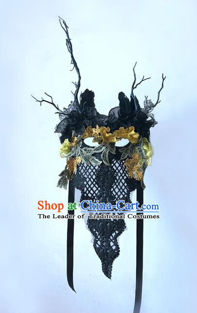 Top Grade Chinese Theatrical Headdress Ornamental Masquerade Lace Mask, Brazilian Carnival Halloween Occasions Handmade Miami Veil Mask for Women