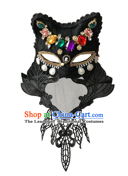 Top Grade Asian Headpiece Headdress Ornamental Crystal Mask, Brazilian Carnival Halloween Occasions Handmade Miami Black Mask for Women