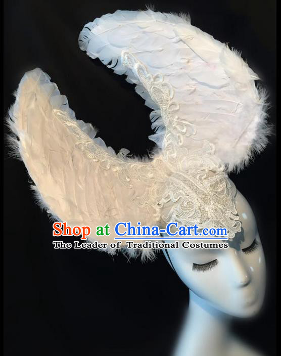 Top Grade Miami Deluxe White Feather Hair Accessories, Halloween Brazilian Carnival Occasions Handmade Headwear for Women