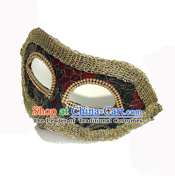 Top Grade Asian Headpiece Headdress Ornamental Mask, Brazilian Carnival Halloween Occasions Handmade Miami Vintage Golden Edge Mask for Men
