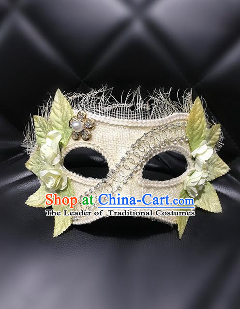 Top Grade Asian Headpiece Headdress Ornamental Cosplay Princess Mask, Brazilian Carnival Halloween Occasions Handmade Miami Vintage White Mask for Women