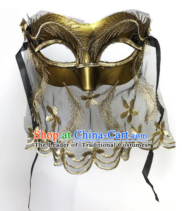Top Grade Asian Headpiece Headdress Ornamental Cosplay Golden Mask, Brazilian Carnival Halloween Occasions Handmade Miami Vintage Mask for Women