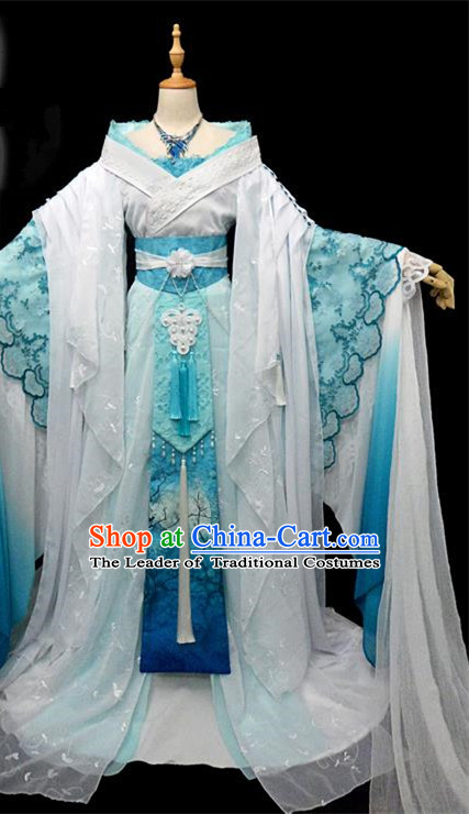 Traditional Ancient Chinese Imperial Concubine Fairy Costume, Chinese Tang Dynasty Princess Blue Dress Hanfu Embroidered Clothing for Women