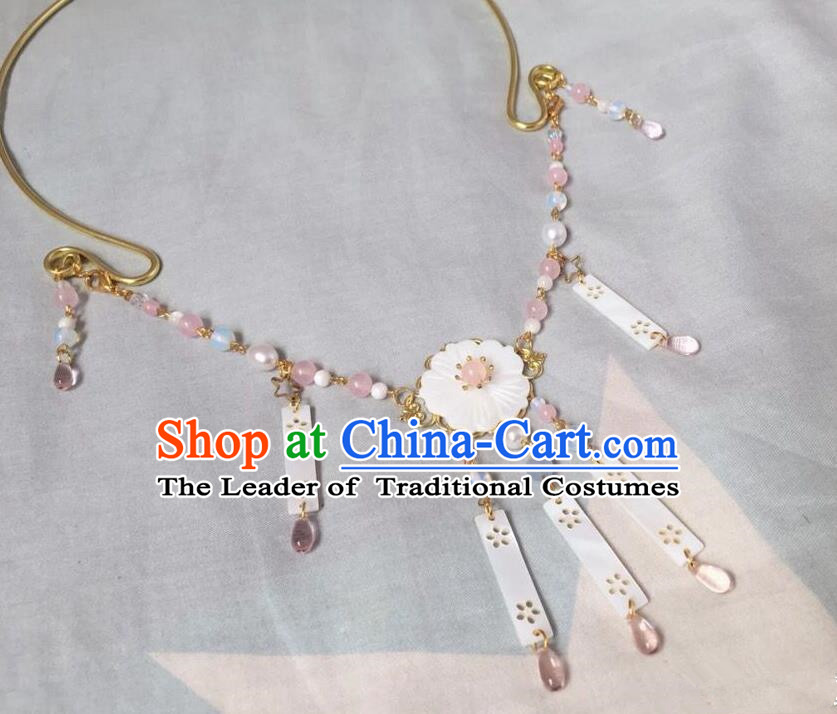 Asian Chinese Traditional Headdress Pink Tassel Necklace, China Ancient Handmade Bride Hanfu Collar Necklet for Women