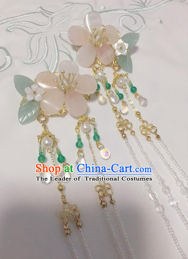 Asian Chinese Traditional Headdress Pink Flowers Hair Accessories Hairpins, China Ancient Handmade Bride Hanfu Crystal Step Shake Headwear for Women