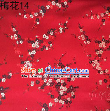 Asian Chinese Traditional Embroidery Plum Blossom Red Silk Fabric, Top Grade Brocade Embroidered Tang Suit Hanfu Dress Fabric Cheongsam Material
