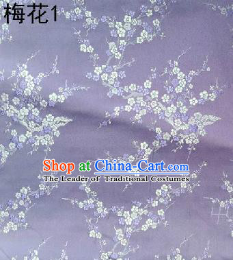 Asian Chinese Traditional Embroidery Plum Blossom Lilac Silk Fabric, Top Grade Brocade Embroidered Tang Suit Hanfu Dress Fabric Cheongsam Material