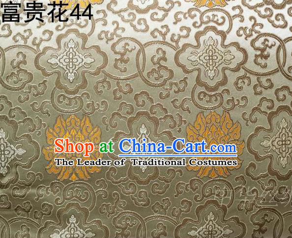 Asian Chinese Traditional Golden Riches and Honour Flowers Embroidered Silk Fabric, Top Grade Arhat Bed Brocade Satin Tang Suit Hanfu Dress Fabric Cheongsam Cloth Material