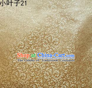 Asian Chinese Traditional Embroidery Leaves Light Golden Satin Silk Fabric, Top Grade Arhat Bed Brocade Tang Suit Hanfu Dress Fabric Cheongsam Cloth Material