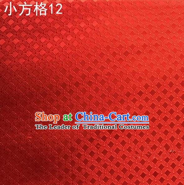 Asian Chinese Traditional Embroidery Small Check Red Silk Fabric, Top Grade Arhat Bed Brocade Tang Suit Hanfu Tibetan Dress Fabric Cheongsam Cloth Material