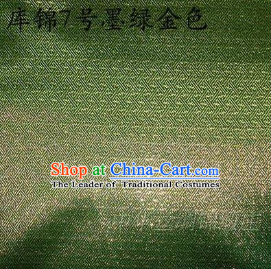 Asian Chinese Traditional Jacquard Weave Green Golden Xiuhe Suit Satin Silk Fabric, Top Grade Brocade Tang Suit Hanfu Dress Fabric Cheongsam Cloth Material