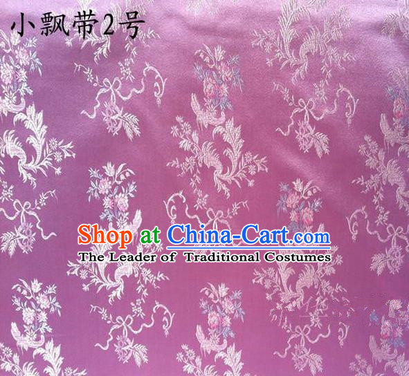 Asian Chinese Traditional Embroidering Flowers Xiuhe Suit Satin Lilac Silk Fabric, Top Grade Brocade Tang Suit Hanfu Full Dress Fabric Cheongsam Cloth Material