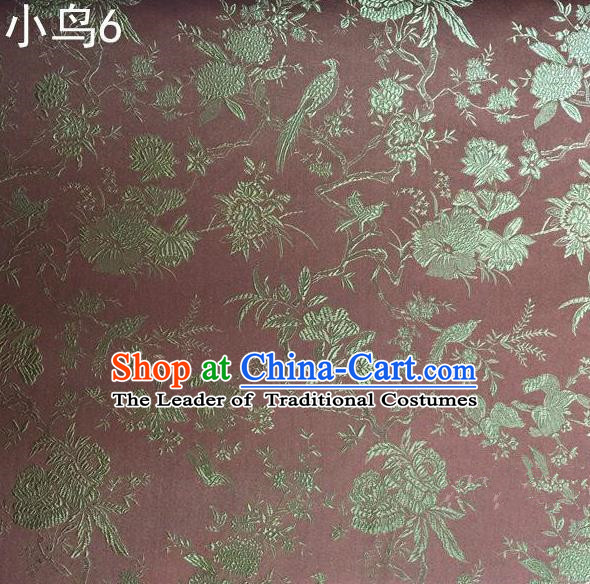 Asian Chinese Traditional Embroidery Golden Magpie Peony Satin Pink Silk Fabric, Top Grade Brocade Tang Suit Hanfu Full Dress Fabric Cheongsam Cloth Material