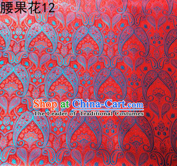 Asian Chinese Traditional Embroidery Paisley Red Satin Wedding Silk Fabric, Top Grade Tibetan Brocade Tang Suit Hanfu Dress Fabric Cheongsam Cloth Material