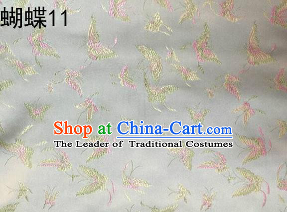 Asian Chinese Traditional Embroidery Butterflies White Satin Silk Fabric, Top Grade Brocade Tang Suit Hanfu Fabric Cheongsam Cloth Material