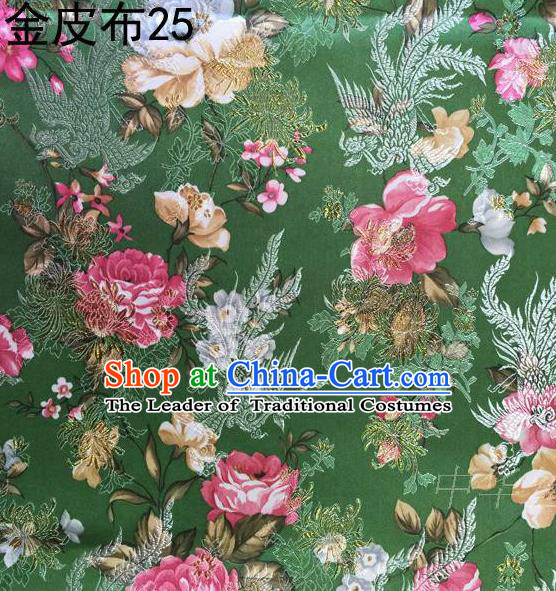 Asian Chinese Traditional Embroidery Peony Deep Green Satin Silk Fabric, Top Grade Brocade Tang Suit Hanfu Fabric Cheongsam Cloth Material