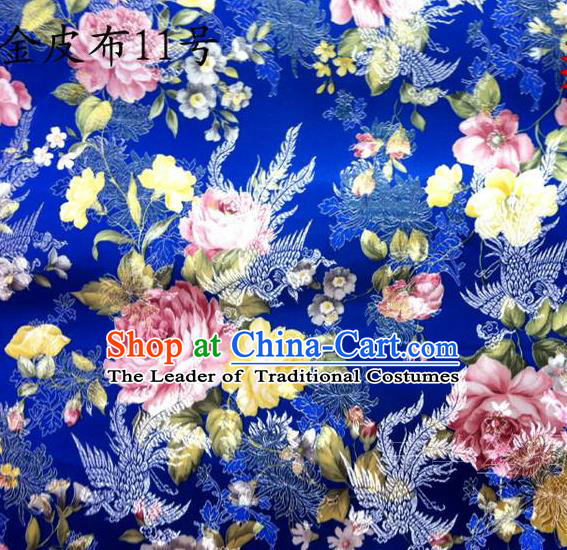Asian Chinese Traditional Embroidery Peony Royalblue Satin Silk Fabric, Top Grade Brocade Tang Suit Hanfu Fabric Cheongsam Cloth Material