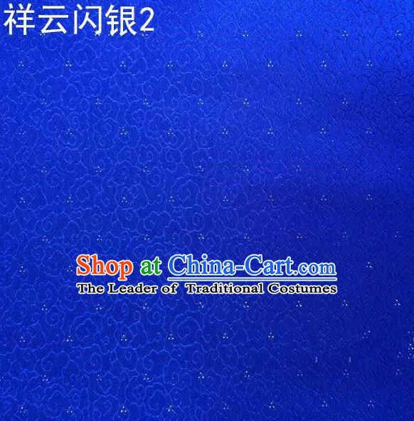 Asian Chinese Traditional Embroidery Gold Thread Blue Satin Silk Fabric, Top Grade Brocade Tang Suit Hanfu Fabric Cheongsam Cloth Material