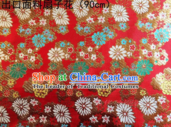 Asian Chinese Traditional Handmade Embroidery Flowers Satin Silk Fabric, Top Grade Nanjing Brocade Tang Suit Kimono Hanfu Red Fabric Cheongsam Cloth Material