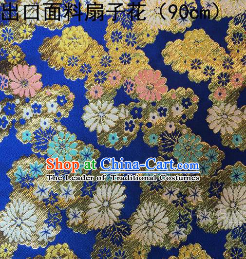 Asian Chinese Traditional Handmade Embroidery Flowers Satin Silk Fabric, Top Grade Nanjing Brocade Tang Suit Kimono Hanfu Blue Fabric Cheongsam Cloth Material