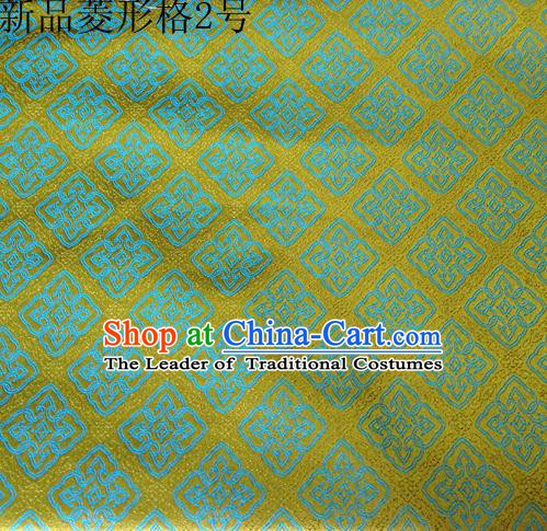 Asian Chinese Traditional Handmade Embroidery Rhombus Pattern Satin Silk Fabric, Top Grade Nanjing Brocade Tang Suit Hanfu Fabric Cheongsam Green Cloth Material