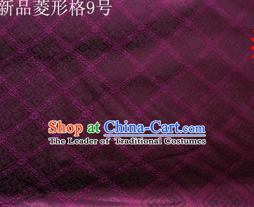 Asian Chinese Traditional Handmade Embroidery Rhombus Pattern Satin Silk Fabric, Top Grade Nanjing Brocade Tang Suit Hanfu Fabric Cheongsam Deep Purple Cloth Material