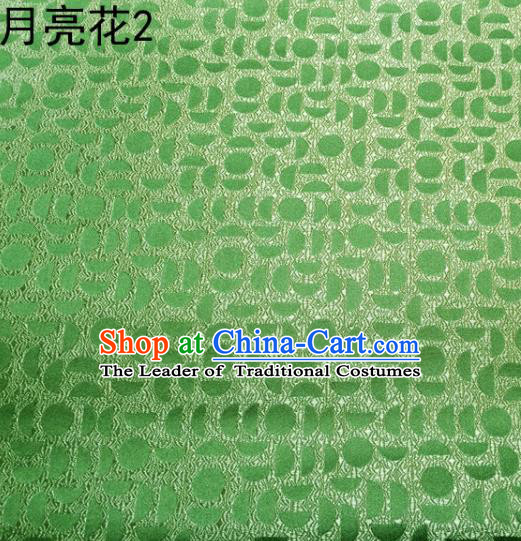 Asian Chinese Traditional Handmade Embroidery Moon Flowers Satin Silk Fabric, Top Grade Nanjing Brocade Tang Suit Hanfu Fabric Cheongsam Green Cloth Material