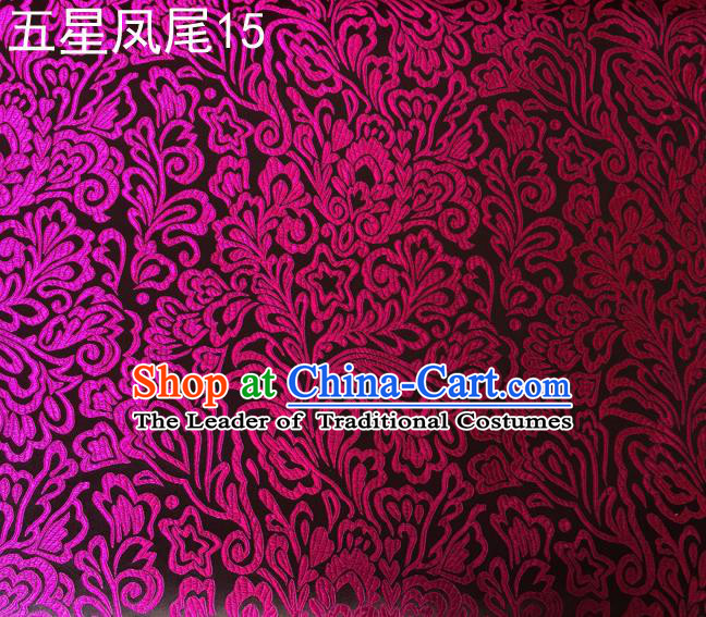 Asian Chinese Traditional Handmade Embroidery Rosy Five-star Ombre Flowers Satin Black Silk Fabric, Top Grade Nanjing Brocade Tang Suit Hanfu Fabric Cheongsam Cloth Material