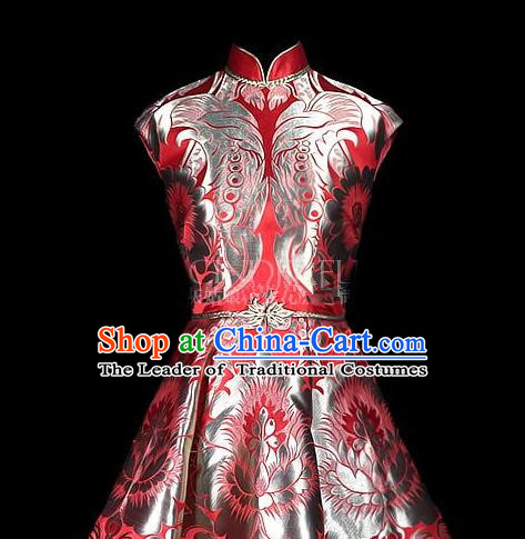 Asian Chinese Traditional Handmade Embroidery Satin Wedding Silk Fabric, Top Grade Nanjing Brocade Tang Suit Hanfu Fabric Cheongsam Red Cloth Material
