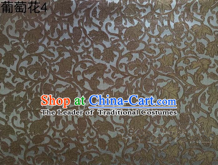 Traditional Asian Chinese Handmade Embroidery Grape Vine Satin Coffee Silk Fabric, Top Grade Nanjing Brocade Tang Suit Hanfu Clothing Fabric Cheongsam Cloth Material