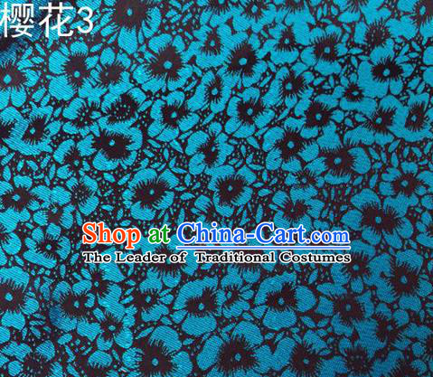 Traditional Asian Chinese Handmade Embroidery Oriental Cherry Satin Green Silk Fabric, Top Grade Nanjing Brocade Tang Suit Hanfu Clothing Fabric Cheongsam Cloth Material