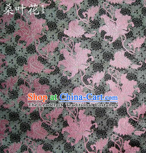 Traditional Asian Chinese Handmade Embroidery Mulberry Leaf Flowers Satin Grey Silk Fabric, Top Grade Nanjing Brocade Tang Suit Hanfu Clothing Fabric Cheongsam Cloth Material