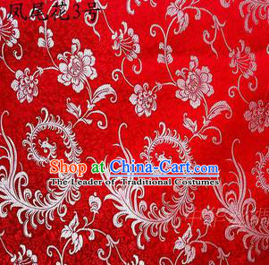Traditional Asian Chinese Handmade Embroidery Ombre Peony Flowers Satin Red Silk Fabric, Top Grade Nanjing Brocade Tang Suit Hanfu Clothing Fabric Cheongsam Cloth Material