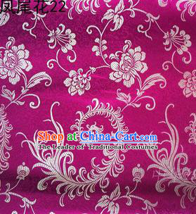 Traditional Asian Chinese Handmade Embroidery Golden Ombre Peony Flowers Satin Purple Silk Fabric, Top Grade Nanjing Brocade Tang Suit Hanfu Clothing Fabric Cheongsam Cloth Material