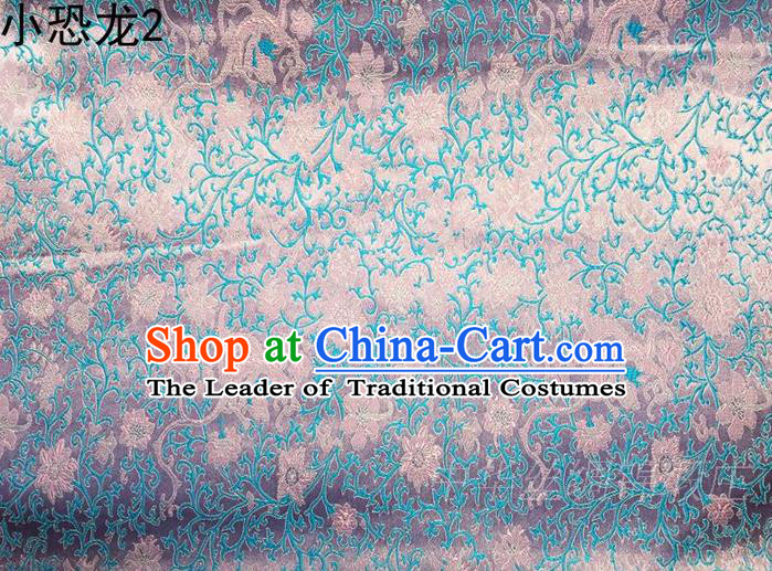 Traditional Asian Chinese Handmade Embroidery Dragon Flowers Satin Blue Silk Fabric, Top Grade Nanjing Brocade Ancient Costume Tang Suit Hanfu Clothing Fabric Cheongsam Cloth Material