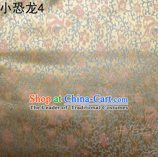 Traditional Asian Chinese Handmade Embroidery Dragon Flowers Satin Golden Silk Fabric, Top Grade Nanjing Brocade Ancient Costume Tang Suit Hanfu Clothing Fabric Cheongsam Cloth Material