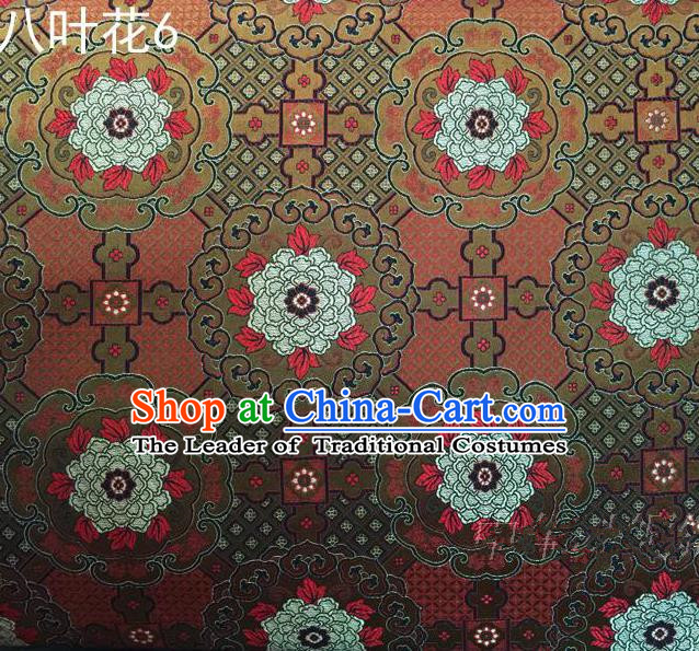 Traditional Asian Chinese Handmade Embroidery Flowers Mongolian Robe Satin Brown Silk Fabric, Top Grade Nanjing Brocade Ancient Costume Tang Suit Hanfu Clothing Fabric Cheongsam Cloth Material
